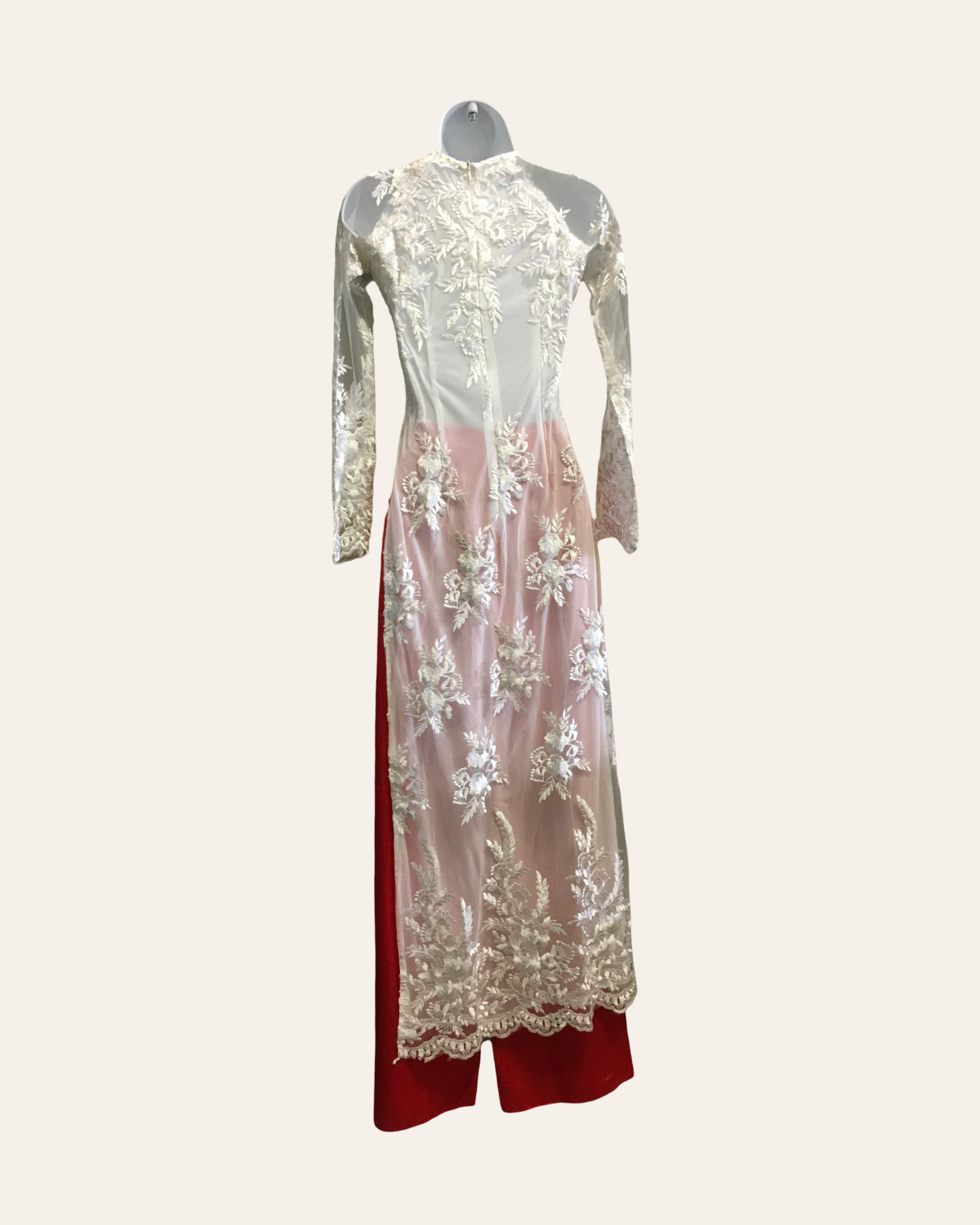 White & Red Floral Ao Dai