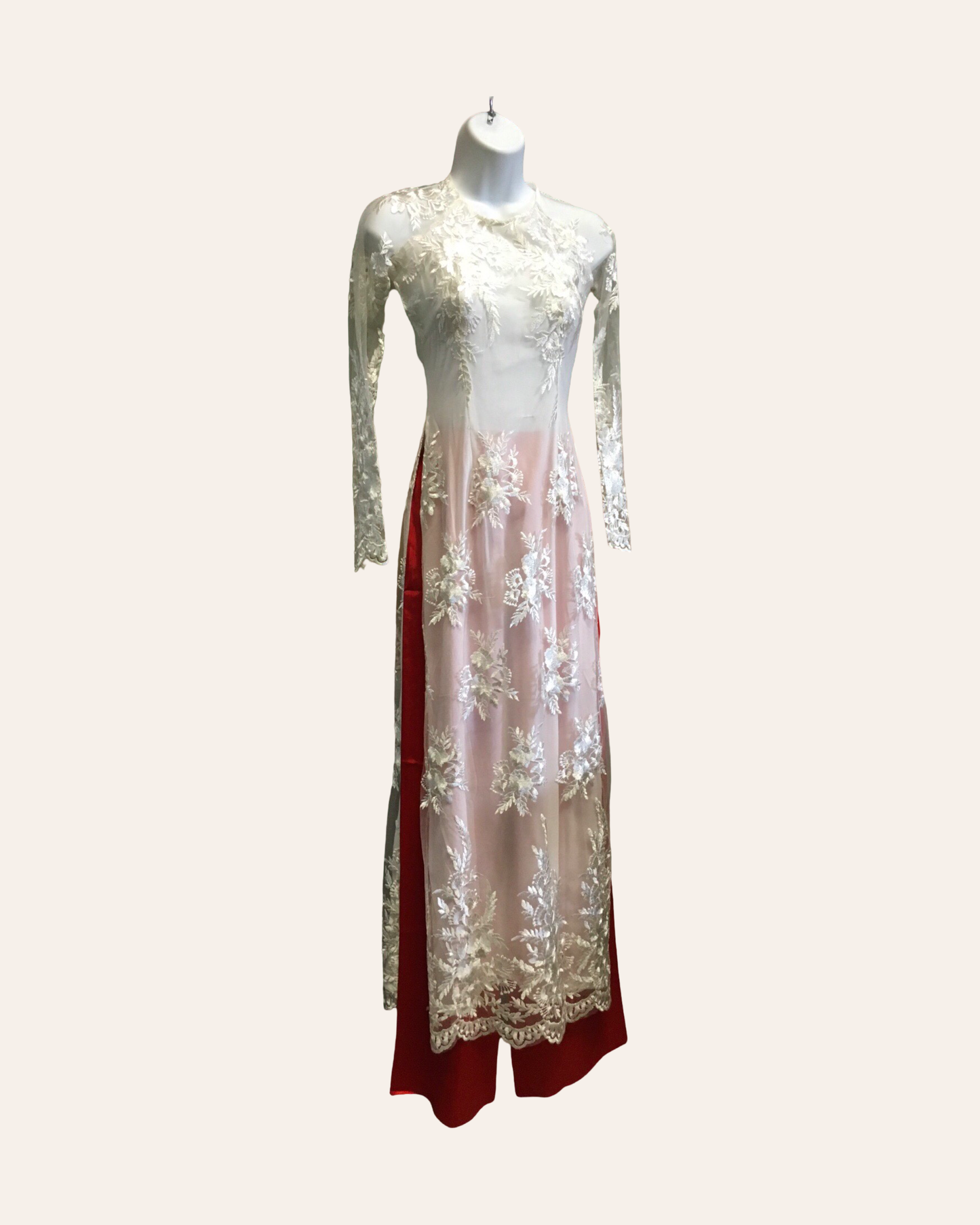 White & Red Floral Ao Dai