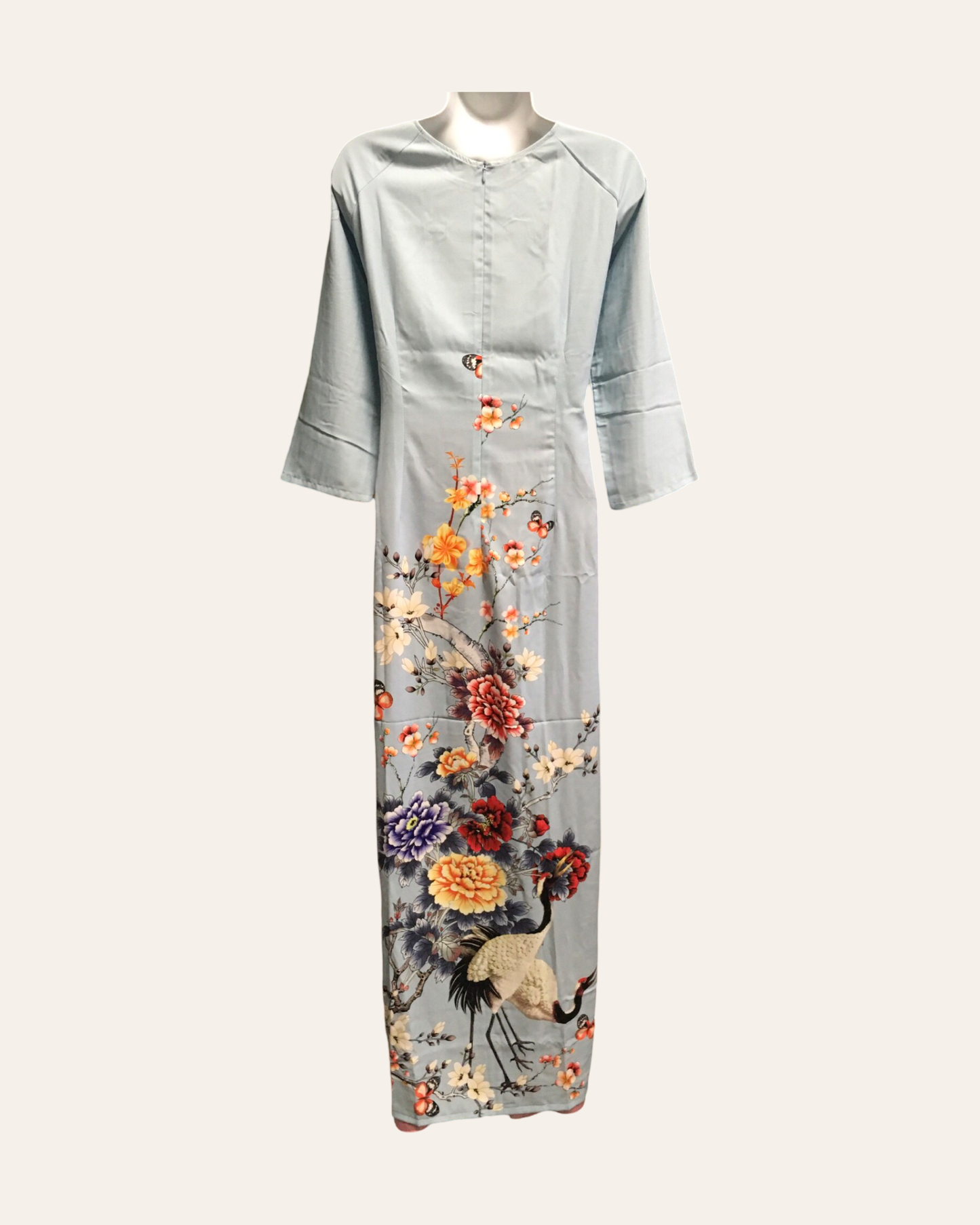 Blue Ao Dai with Birds and Flowers