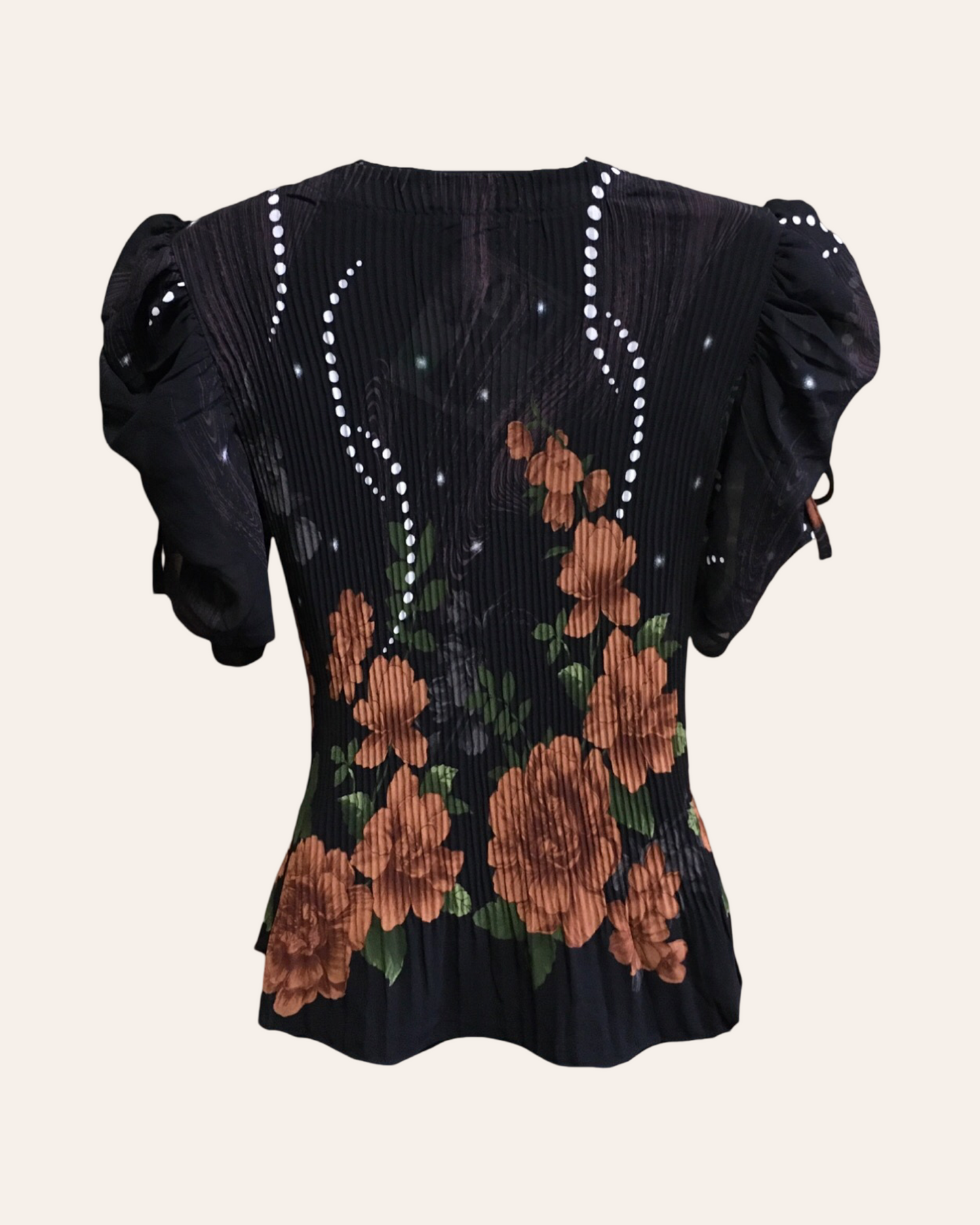 Black Floral Pleated Top