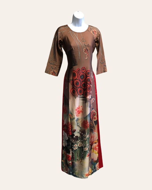 Brown Pattern Ao Dai