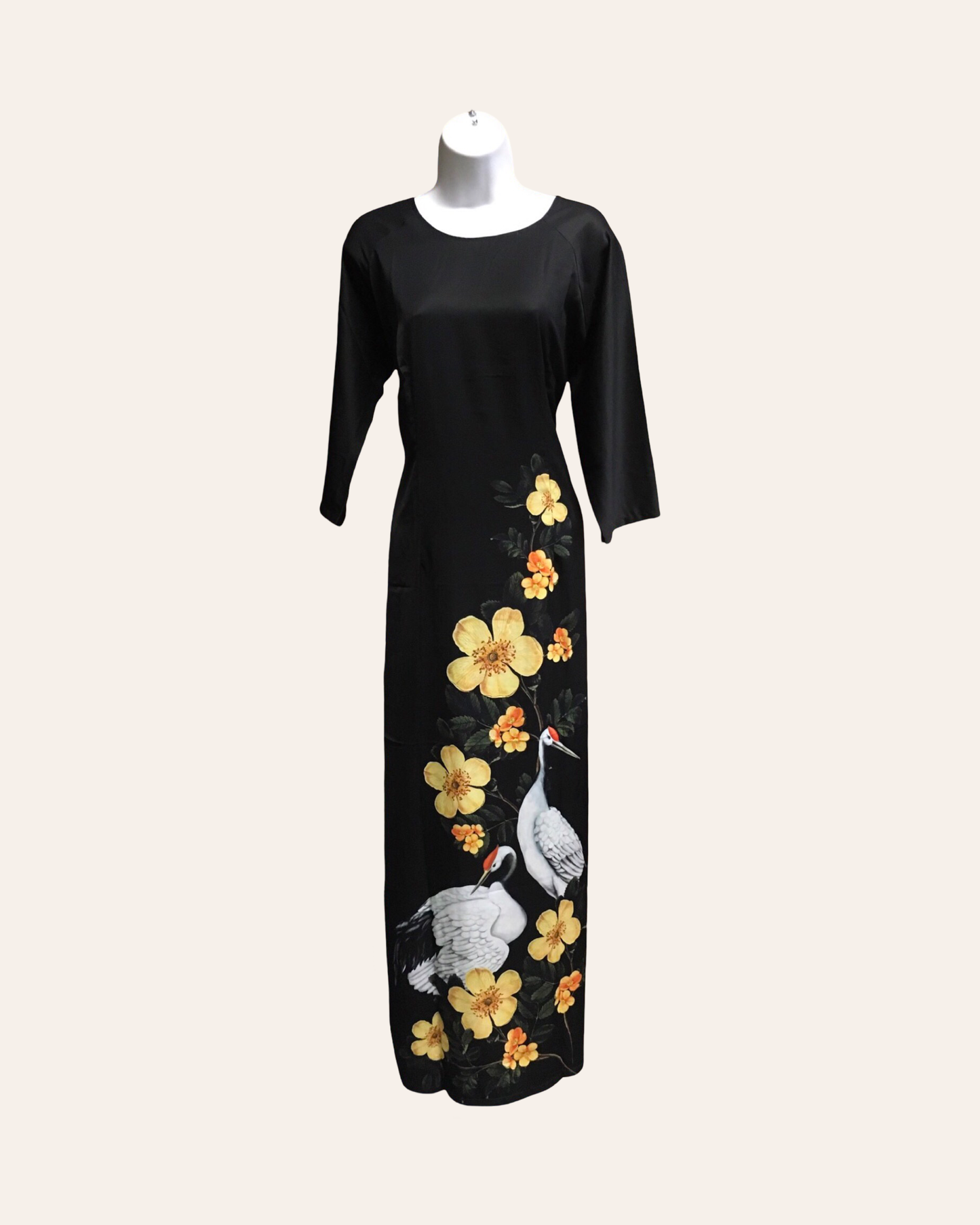 Black Ao Dai with Birds and Flowers