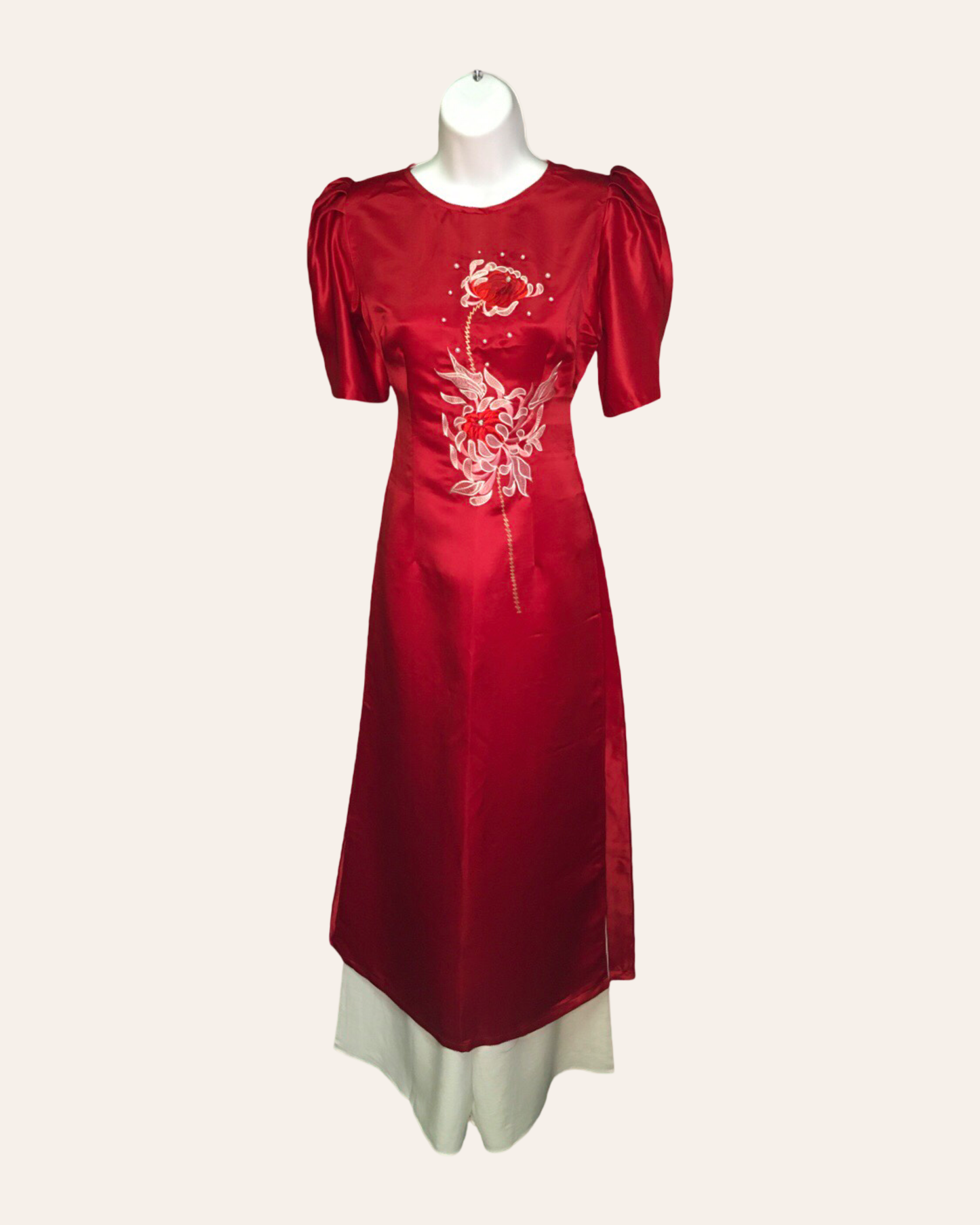 Scarlet Silk Bloom Ao Dai