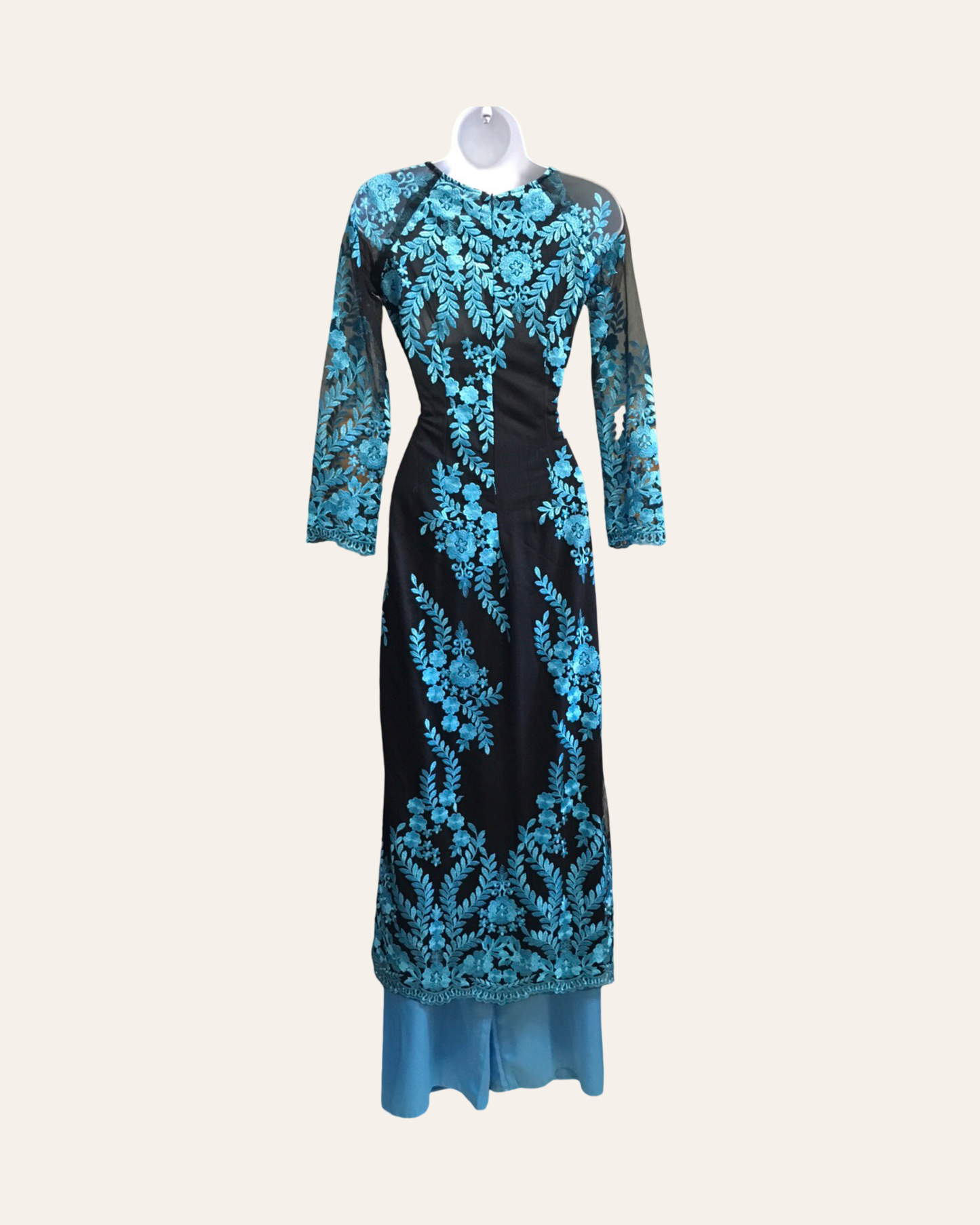 Black & Blue Floral Ao Dai