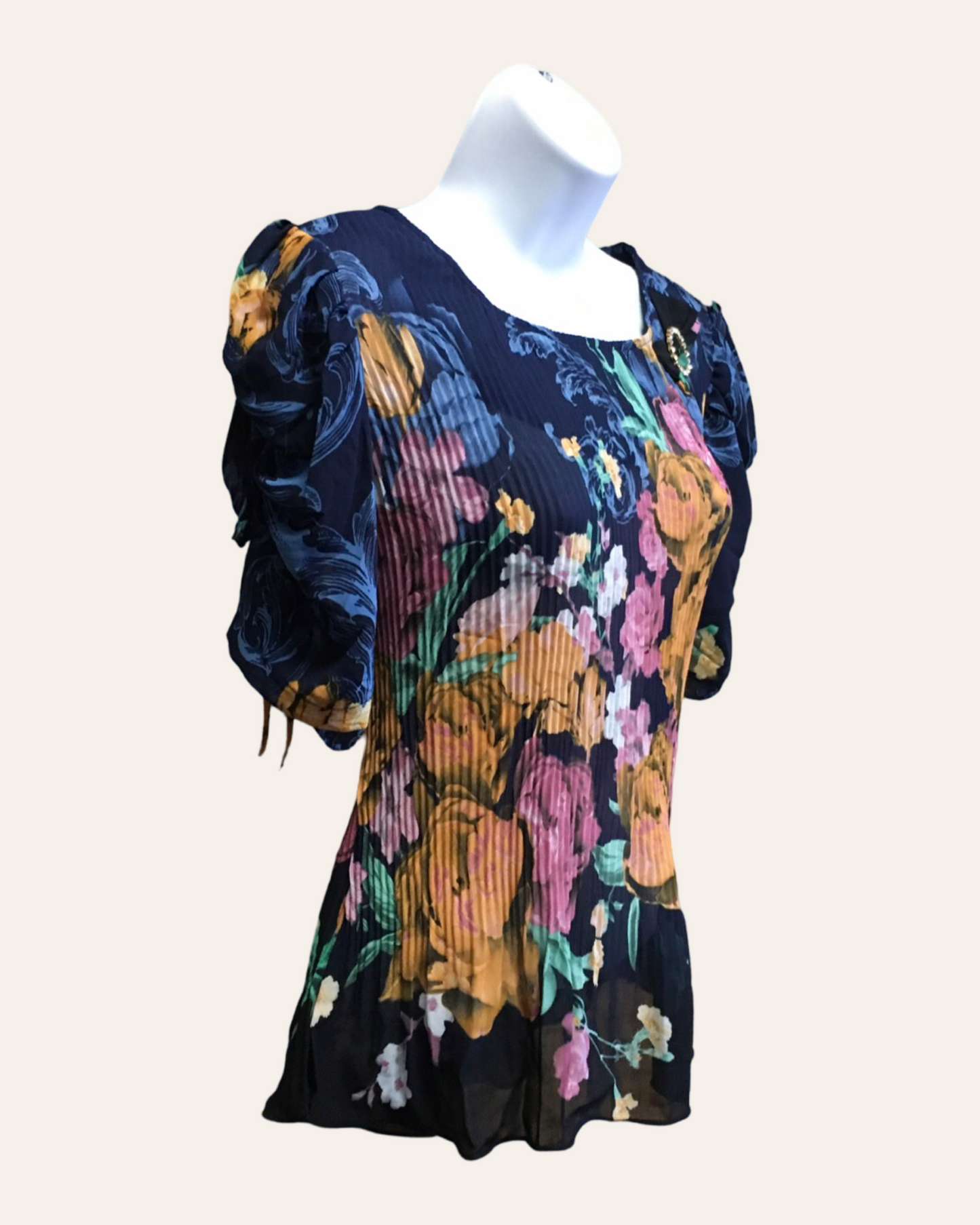 Blue Flower Pleated Top