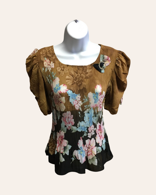 Multicolor Flower Pleated Top