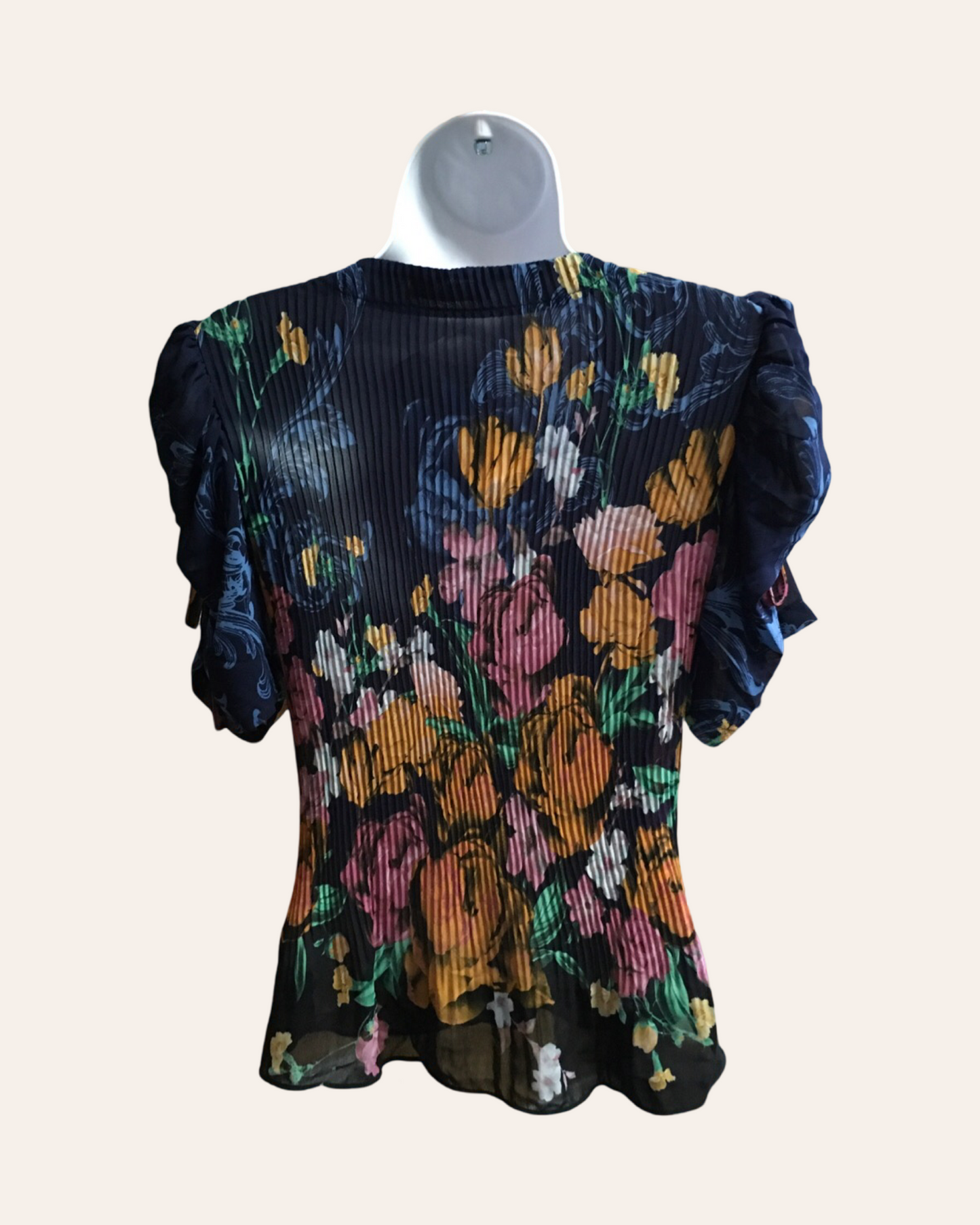 Blue Flower Pleated Top