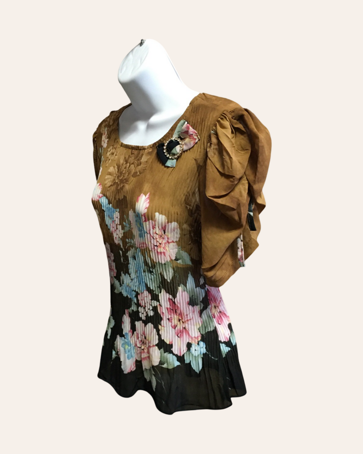 Multicolor Flower Pleated Top