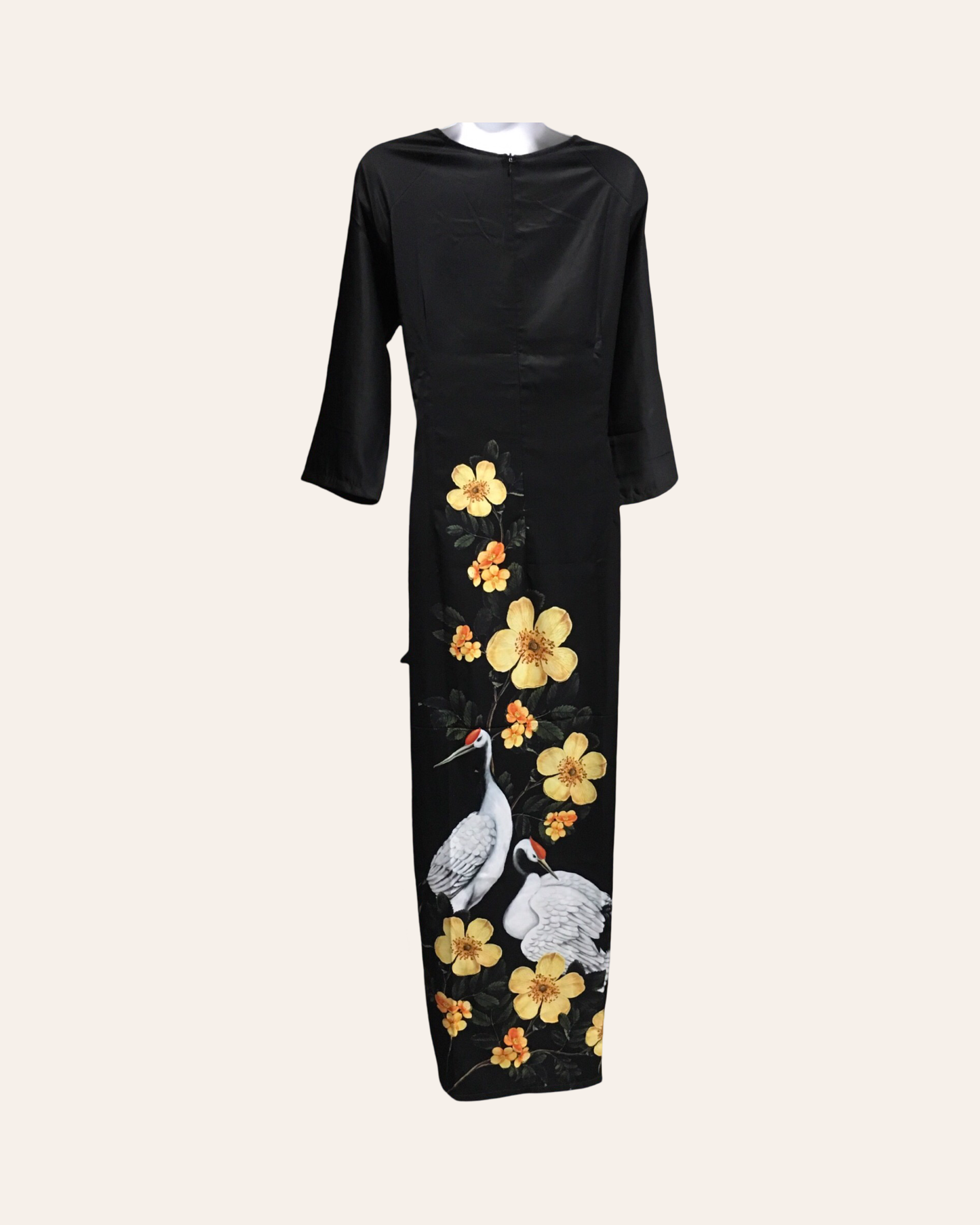 Black Ao Dai with Birds and Flowers