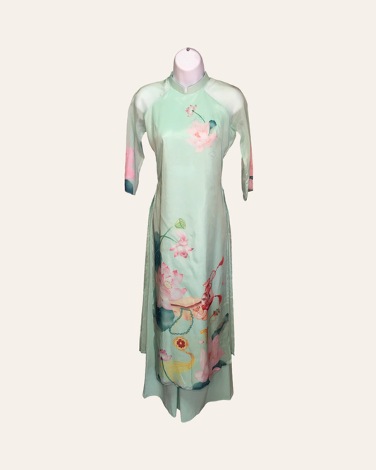 Teal Majestic Lily Ao Dai