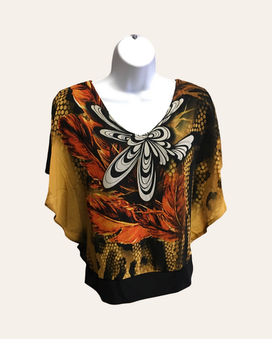 Orange V Neck Pattern Top