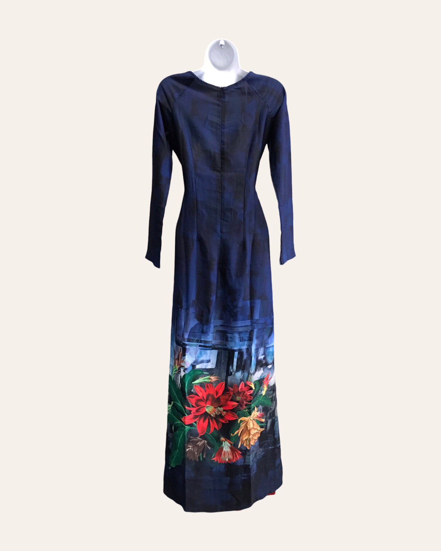 Navy Blue Tropical Flower Ao Dai