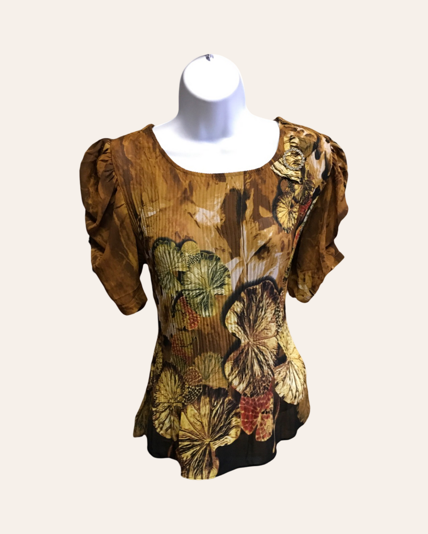 Brown Lily Pad Pleated Top