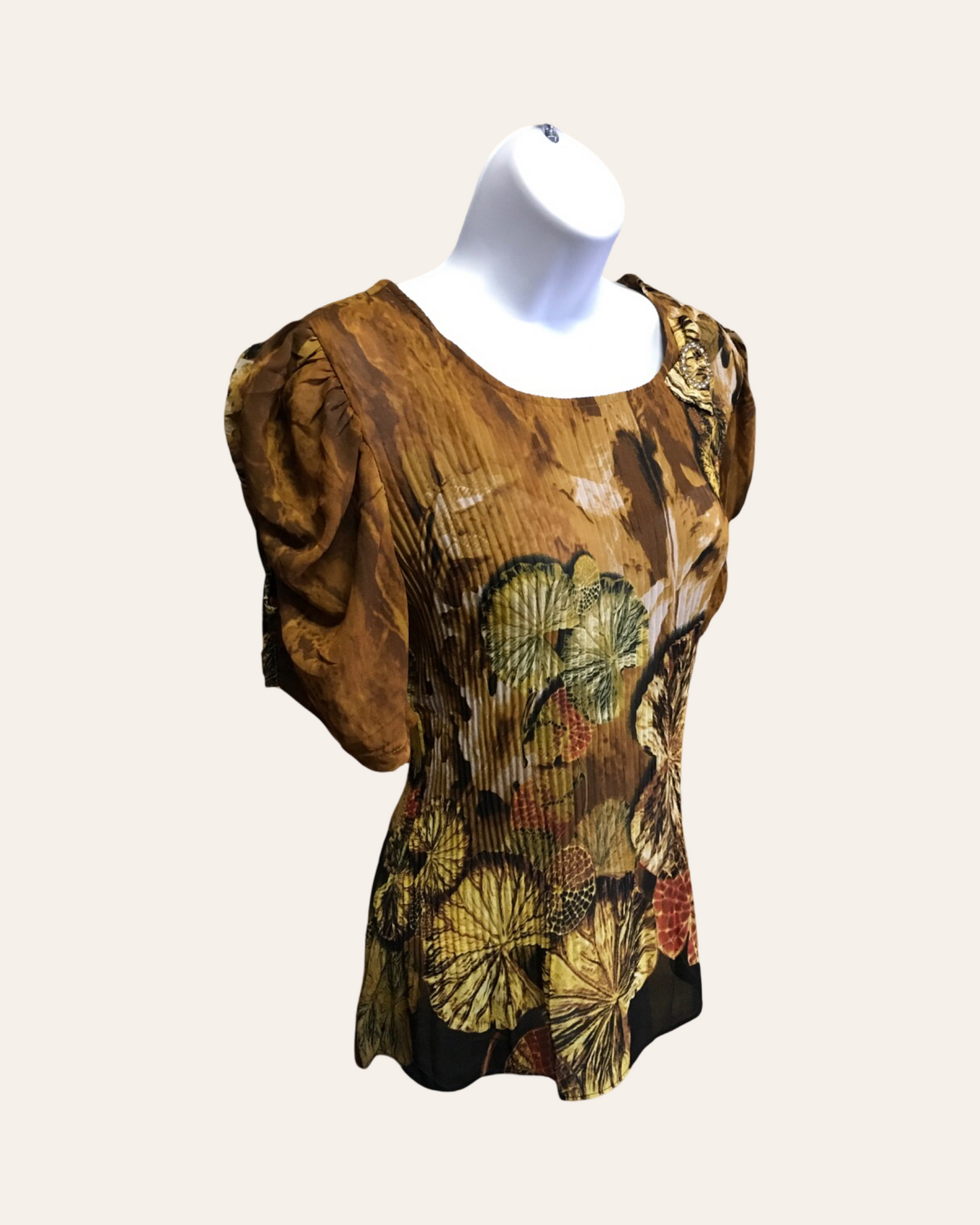 Brown Lily Pad Pleated Top