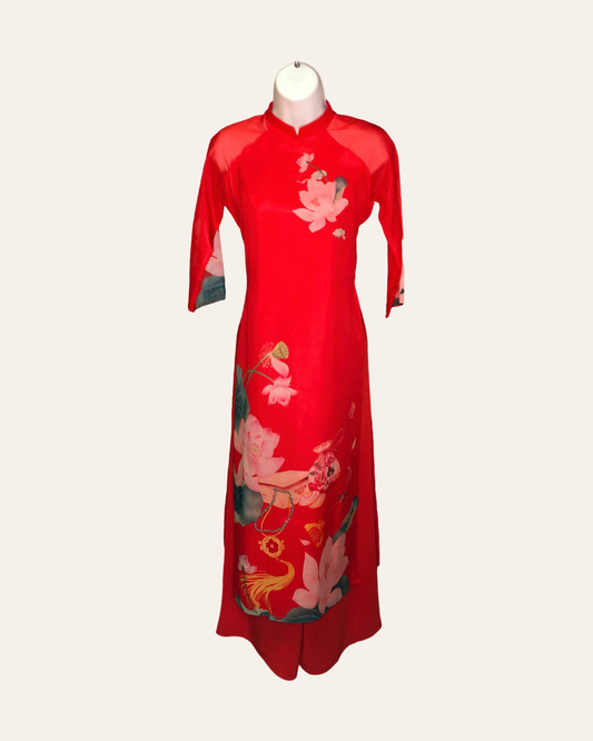 Red Majestic Lily Ao Dai