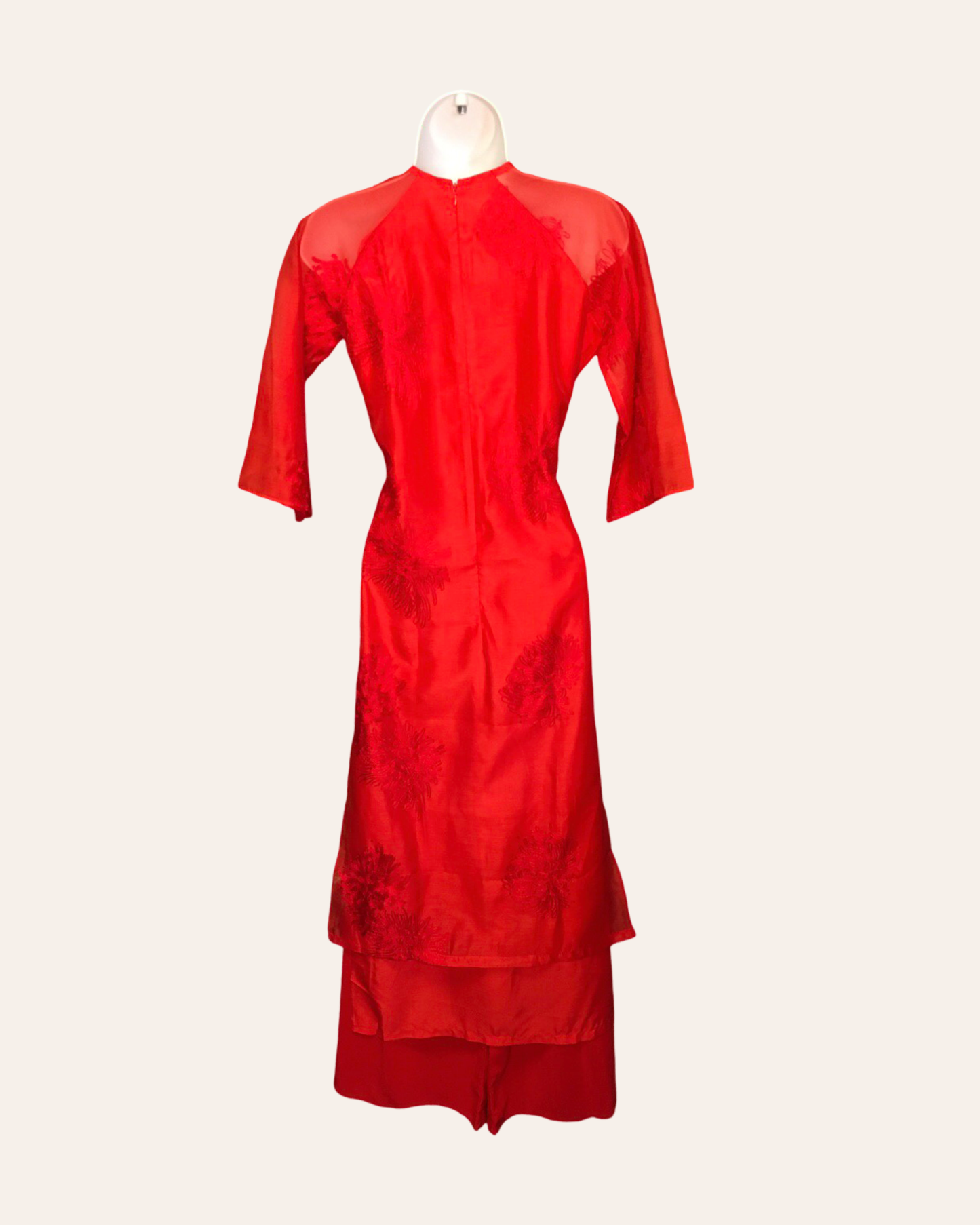 Red Pearly Bow Ao Dai